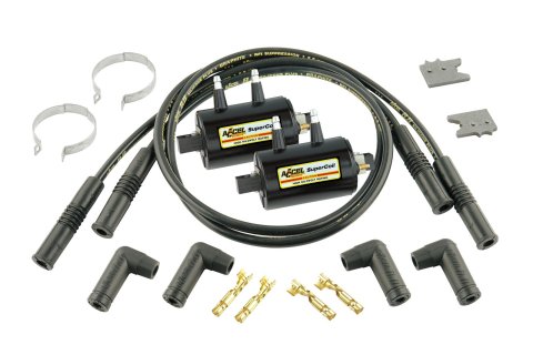 ACCEL Motorcycle Super Coil Kits 140403K Ignition Kit, Motorcycle, Black, 3.0 Ohms Resistance, Inductive Ignition, Coil, Wires, 4-Cylinder, Kit
