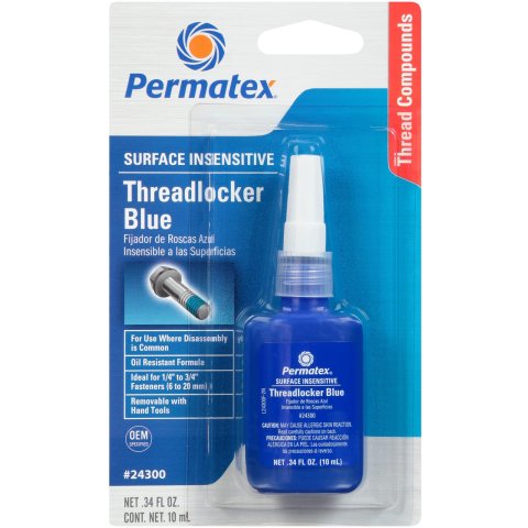 Permatex Surface Insensitive Threadlocker 24300 Thread Locking Compound, Insensitive, Medium/High Strength, Blue, 0.34 fluid oz., Each