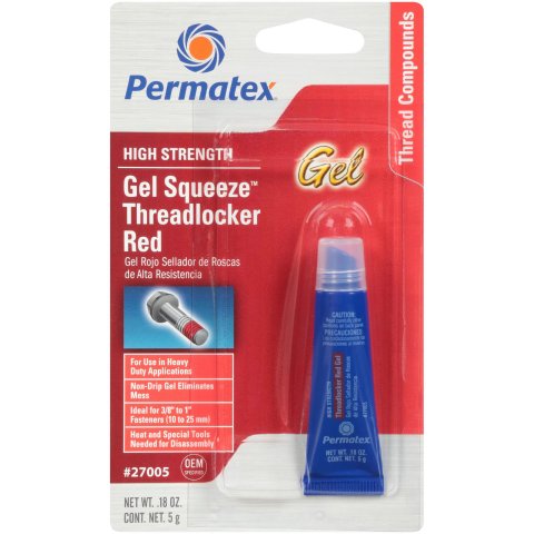 Permatex High-Strength Red Threadlocker 27005 Thread Locking Compound, Gel, High Strength, Red, 0.18 oz., Each