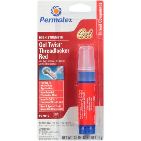 Permatex High-Strength Red Threadlocker 27010 Thread Locking Compound, Gel, High Strength, Red, 0.35 oz., Each