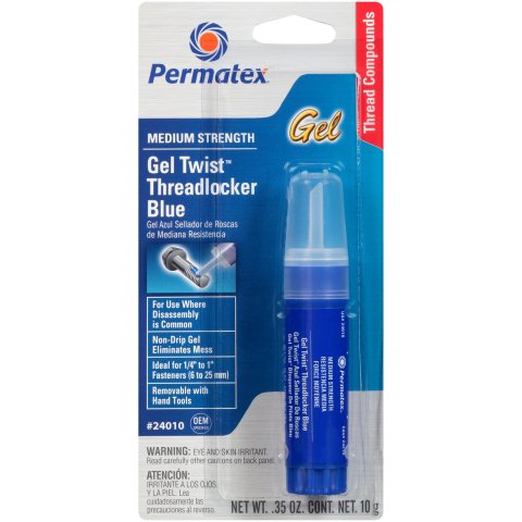 Permatex Medium Strength Blue Threadlocker 24010 Thread Locking Compound, Gel, Strength, Blue, 0.35 oz., Each