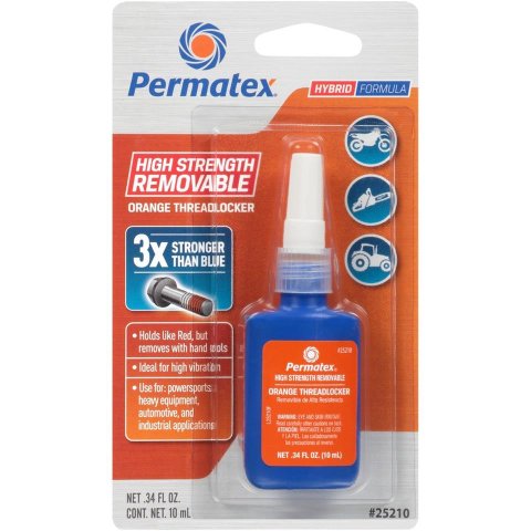 Permatex High-Strength Removable Orange Threadlocker 25210 Thread Locking Compound, High Strength, Removable, Orange, 0.34 fluid oz., Each