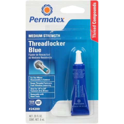 Permatex Medium Strength Blue Threadlocker 24200 Thread Locking Compound, Strength, Blue, 0.20 fluid oz., Each