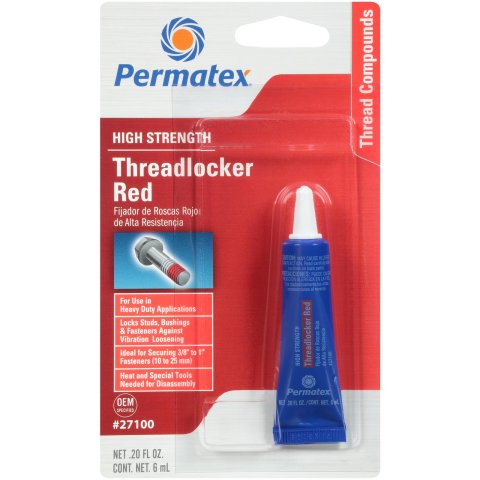 Permatex High-Strength Red Threadlocker 27100 Thread Locking Compound, High Strength, Red, 0.20 fluid oz., Each