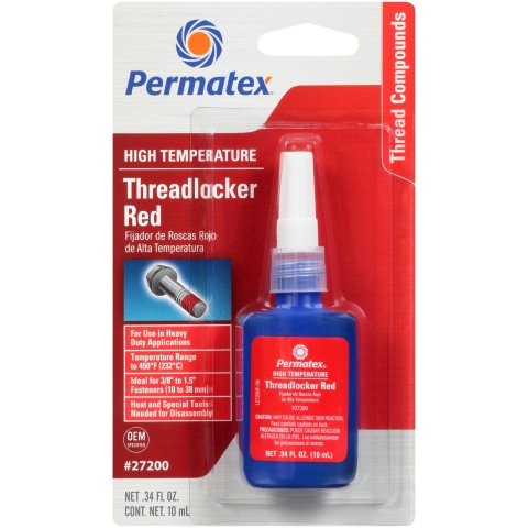 Permatex High-Temperature Red Threadlocker 27200 Thread Locking Compound, High Temperature/High Strength, Red, 0.34 fluid oz., Each