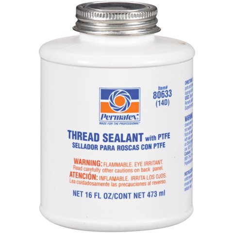 Permatex Thread Sealant with PTFE 80633 Adhesive and Sealant, PTFE, Applicator Brush Application, 16 oz., Each