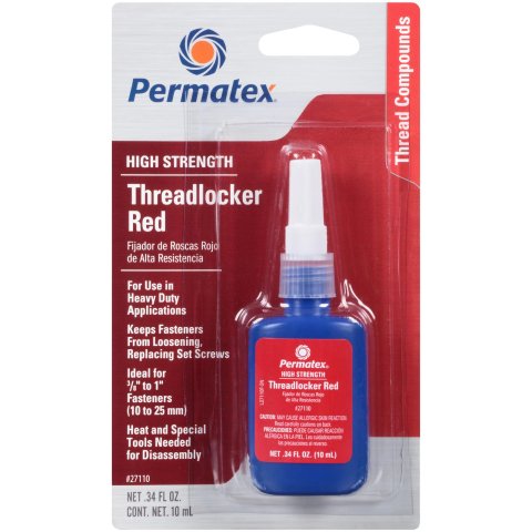 Permatex High-Strength Red Threadlocker 27110 Thread Locking Compound, High Strength, Red, 0.34 fluid oz., Each
