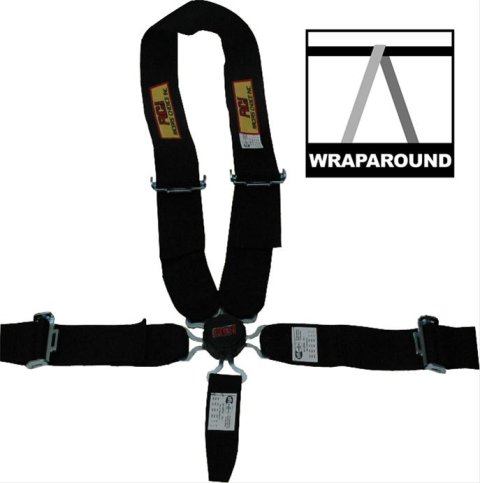 RCI Camlock 5-Point Harness 9411CD Harness, Complete, Camlock, U-Type Shoulder, Wraparound, Roll Bar Mount, Black, Each