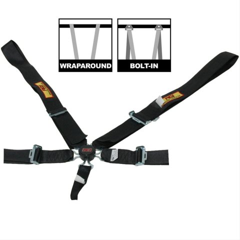 RCI Camlock 5-Point Harness 9210CD Harness, Complete, Camlock, Individual-Type, Bolt-In, Wraparound, Floor/Roll Bar Mount, Black, Each