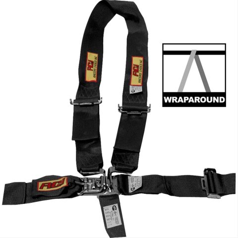 RCI Latch Release 5-Point Harness 9411D Harness, Complete, Latch, U-Type Shoulder, Wraparound, Roll Bar Mount, Black, Each