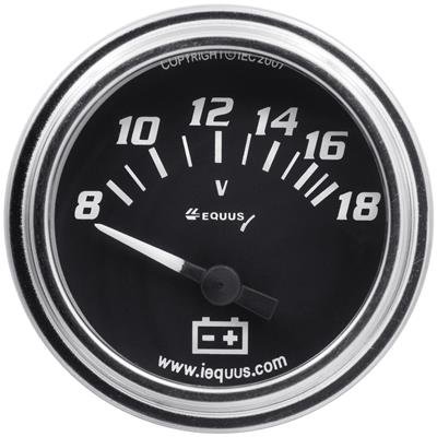 Equus 7000 Series Gauges E7268 Gauge, Series, Voltmeter, 8-18 V, 2 in., Black Face, Analog, Electrical, Each
