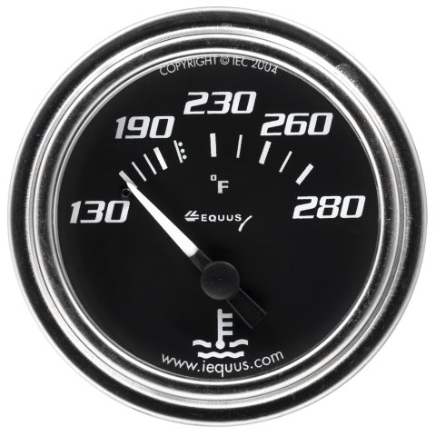 Equus 7000 Series Gauges E7232 Gauge, Series, Water Temperature, 130-280 degrees F, 2 in., Black Face, Analog, Mechanical, Each