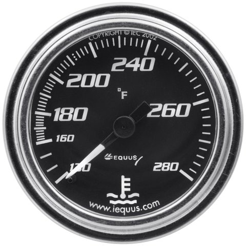 Equus 7000 Series Gauges E7242 Gauge, Series, Water Temperature, 130-280 degrees F, 2 in., Black Face, Analog, Mechanical, Each