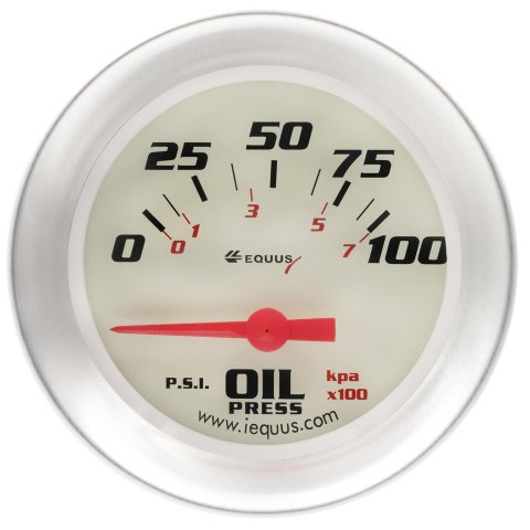 Equus 8000 Series Gauges E8464 Gauge, Series, Oil Pressure, 0-100 psi, 2 5/8 in. Diameter, White Face, Analog, Electrical, Each