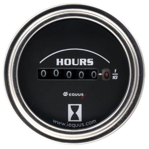 Equus 7000 Series Gauges E7210 Gauge, Series, Hourmeter, 0-9,999.9 hours, 2 in., Black Face, Analog, Each