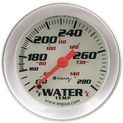 Equus 8000 Series Gauges E8242 Gauge, Series, Water Temperature, 130-280 Degrees F, 2 in. Diameter, Analog, Mechanical, White Face, Each