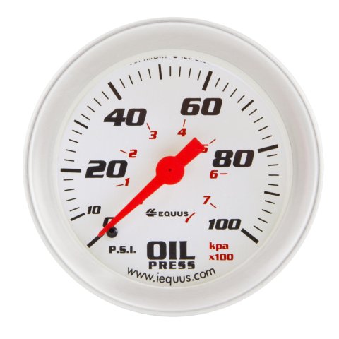 Equus 8000 Series Gauges E8444 Gauge, Series, Oil Pressure, 0-100 psi, 2 5/8 in. Diameter, White Face, Analog, Mechanical, Each
