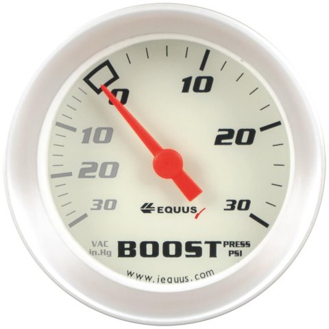Equus 8000 Series Gauges E8257 Gauge, Series, Boost/Vacuum, 30 in. Hg/30 psi, 2 in. Diameter, White Face, Analog, Electrical, Each
