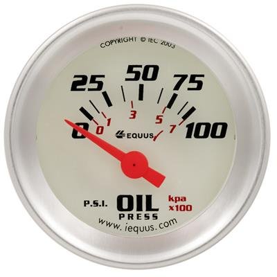 Equus 8000 Series Gauges E8164 Gauge, Series, Oil Pressure, 0-100 psi, 1.5 in., White Face, Analog, Electrical, Each