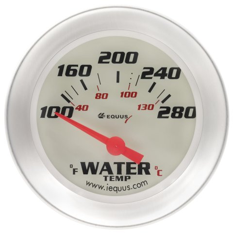 Equus 8000 Series Gauges E8462 Gauge, Series, Water Temperature, 100-280 Degrees F, 2 5/8 in. Diameter, White Face, Analog, Electrical, Each