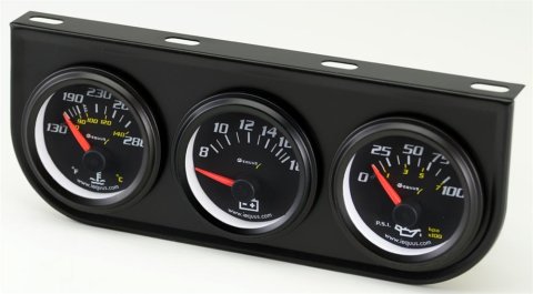 Equus 6000 Series Gauges E6200 Gauges, Series, Oil Pressure, Water Temperature, Voltmeter, 2 in., Black Face, Analog, Set of 3