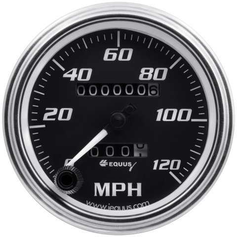 Equus 7000 Series Gauges E7072 Speedometer, Series, 0-120 mph, 3 3/8 in. Diameter, Black Face, Tripometer, Analog, Mechanical, Each