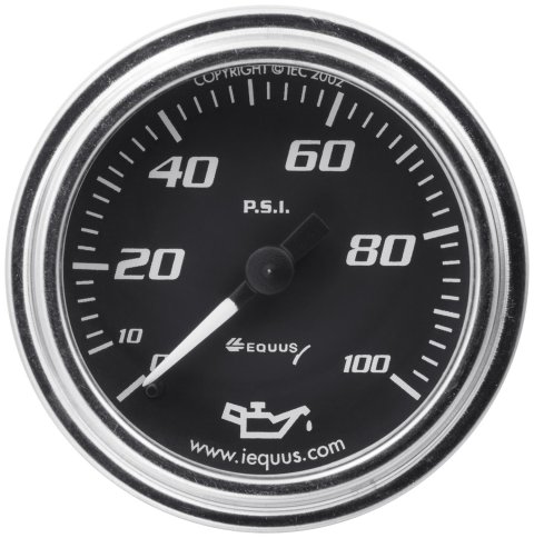 Equus 7000 Series Gauges E7244 Gauge, Series, Oil Pressure, 0-100 psi, 2 in., Black Face, Analog, Mechanical, Each