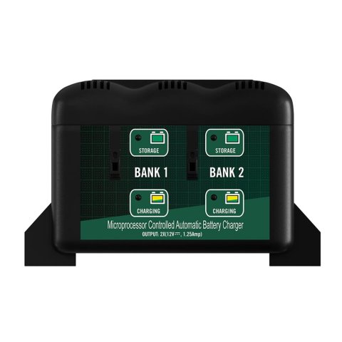 Deltran Two Bank Battery Tender Charging Stations 022-0165-DL-WH Charger, Tender, 12 V, 1.25 Amp Charge Rate, Each