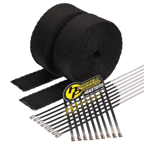 Heatshield Products Lava Exhaust Wraps 372592 Wrap Kit, 1200 degrees F, Rock, Black Basalt 2.0 in. Width, 50 ft. Length, 2 Rolls, Stainless Steel Locking Ties, Kit