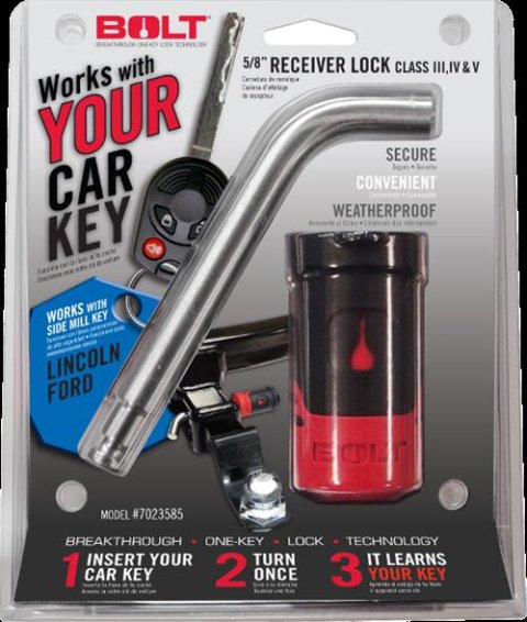 BOLT Receiver Locks 7023585 Lock, 0.625 in. Diameter, Stainless Pin, Uses for Ford, Lincoln, Land Rover, Each