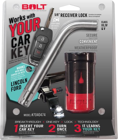 BOLT Receiver Locks 7040474 Lock, Ford Center Cut Keys, 3.5 to 5 Class Series Square Receivers, 2 in., 2.5 in. and 3 in., 5/8 in. Diameter, Each