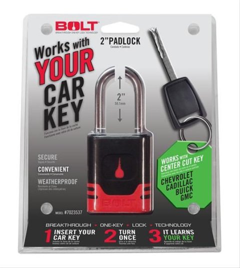 BOLT Padlocks 7023537 Security Locks, Padlocks, 0.313 in. U-bolt Diameter, Chrome, Works with GM Center Cut Keys, Each