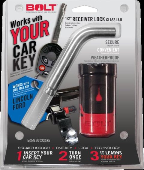 BOLT Receiver Locks 7023630 Lock, 0.500 in. Receiver/Coupler Diameter, Uses Ford Side Cut Ignition Key, Each