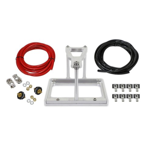 Detroit Speed Billet Aluminum Battery Mounts 120107DS Tray, Mount, Aluminum, Natural, 8.5 in. Wide, 11.5 in. Long, Hold-Down, Cables, Terminals, Kit
