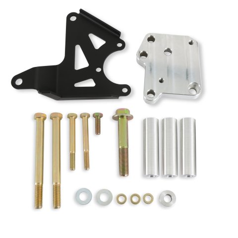 Detroit Speed Power Steering Pump Brackets 092105DS Brackets, Cylinder Head Mount, Billet Aluminum/Steel, Black/Natural, Ford, without A/C, Kit