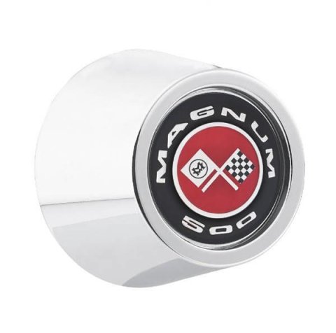 Legendary Wheels Center Caps LW-HC013 Wheel Cap, Screw-On, Aluminum, Chrome, Black/Silver/Red Magnum 500 Emblem, Fits LW40, LW50, Magnum 400/500 Series Wheels, Each