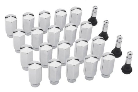 Legendary Wheels Wheel Installation Kits LW-LN001-20 Lug Nuts, Installation, 13/16 in. Hex, 12 in.-20 Thread, ET/Ultra Conical Seat, 2 in. Long, Steel, Chrome, Rubber/Chrome Valve Stems, Set of 20