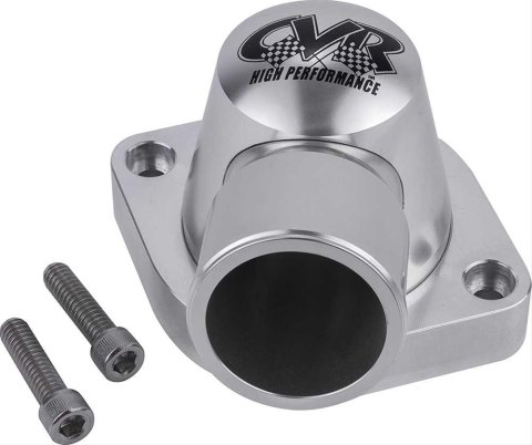CVR Thermostat Housings TSH5CL Water Neck, 90 degree, 1.50 in. Hose Barb, Billet Aluminum, Clear Anodized, Buick, Chevy, GMC, Pontiac, Small Block LS, Each