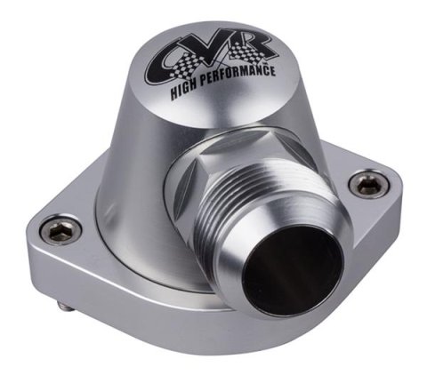 CVR Thermostat Housings TSH5ACL Water Neck, 90 degree, -16 AN, Billet Aluminum, Clear Anodized, Chevy, Small Block LS, Each