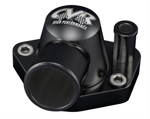 CVR Thermostat Housings TSH7BK Water Neck, Swivel, Billet Aluminum, Black Anodized, O-ring, 90 degree, for 1.5 in. Hose, Ford, Small Block