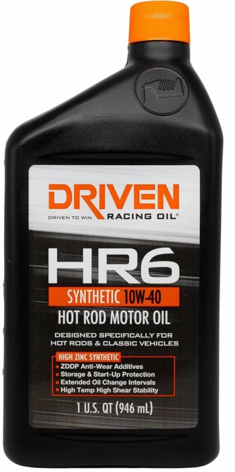 10w40 Driven Racing Oil HR6 Hot Rod Motor 03906 Engine Oil, HR-6, Rod, Synthetic, 10W40, 1 qt., Each