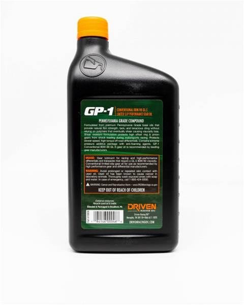 80W90 Driven Racing Oil GP-1 Gear 19890 Oil, Conventional, 80W90, Limited Slip Formula, 1 Quart, Each