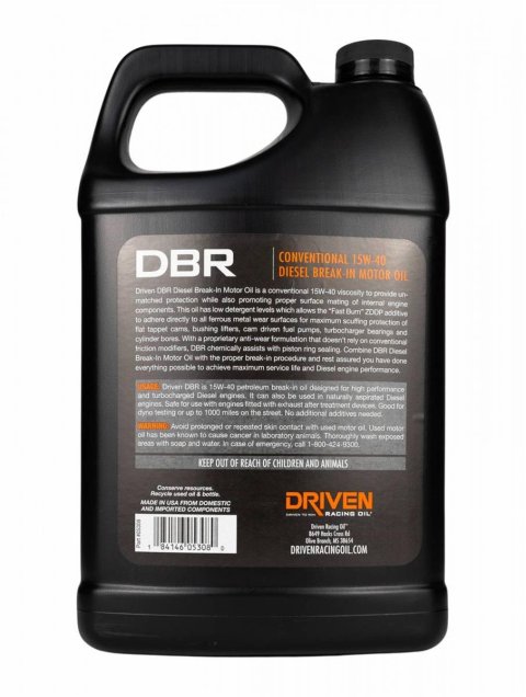 15w40 Driven Racing Oil DBR Break-In Diesel Motor 05308 Engine Oil, Break-In, Diesel, Mineral, 15W40, 1 Gallon, Each