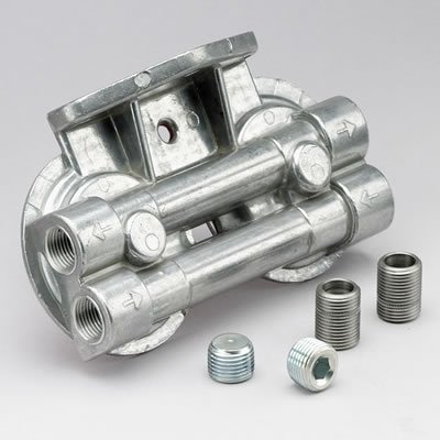 Perma-Cool Remote Oil Filter Brackets 1223 Mount, Dual Filter, 1/2 in. NPT Inlet/Outlet, 13/16 in.-16 Thread Filter, Each