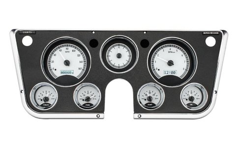 Dakota Digital VHX Series Direct-Fit Analog Gauge Systems VHX-67C-PA-S-B Kit, Direct Fit, VHX, Analog, Silver Face, Black/Blue Illuminated Numbers, White/Blue Illuminated Pointer, Chevy, Kit