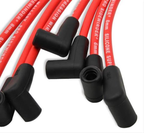 Mallory Pro Wire Spark Plug Sets 604 Wires, Pro, Spiral Core, 8mm, Red, 90 Degree Boots, Chevy, Small Block, Over Valve Cover, Set