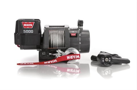 5,000 lbs. Warn 5000 Utility Winch 99963 Winch, lbs., Utility, 12 V, Hawse Fairlead, Power In/Out, 1/4 in. Cable, 12 ft. Remote, International Cord Plug, Each
