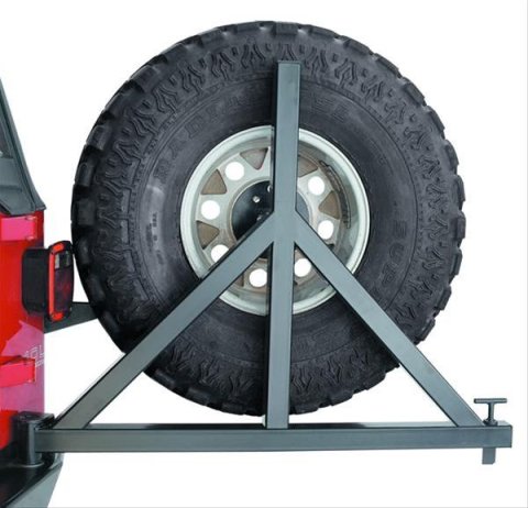 Warn Tire Carriers for 1976-1983 CJ5, 1976-1986 CJ7 - 63253 Carrier, Steel, Black, Fits Rock Crawler Rear Bumper 62947, Fits Up To 37 in. Diameter Tire, Jeep, Each