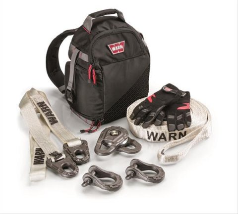 Warn Medium-Duty Epic Recovery Kits 97565 Tow Strap, Recovery, Tree Trunk Protector, Pulley Block, Two Shackles, Gloves, Black Bag, Kit