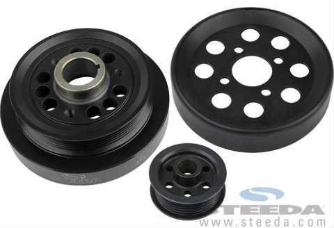 Steeda Underdrive Pulleys for 2001-2004 MUSTANG - 701-0003 Pulleys, Serpentine, Nodular Iron, Black Anodized, Crankshaft, Alternator, Pump, Ford Mustang, 2001-04 2-Valve Engines Only. Kit